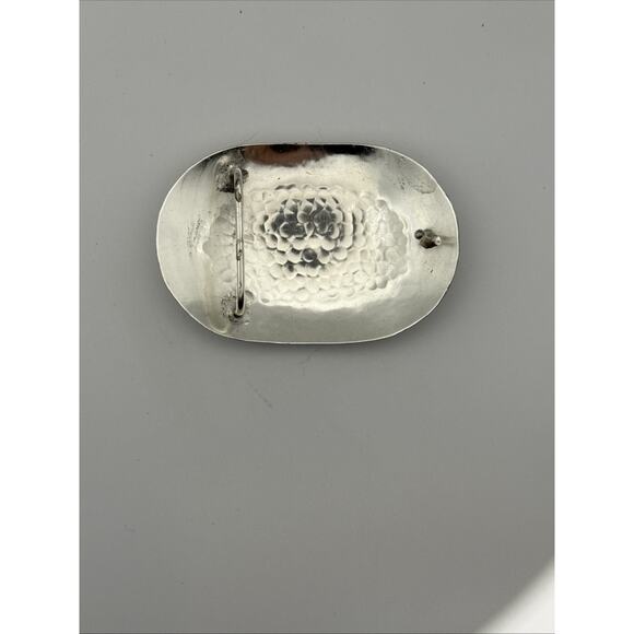 Oval Hammered Stamped Metal Belt Buckle Silver Tone Handmade India Vintage - Picture 14 of 14